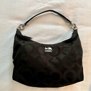 Coach Black Signature Hobo Bag with Silver Hardware